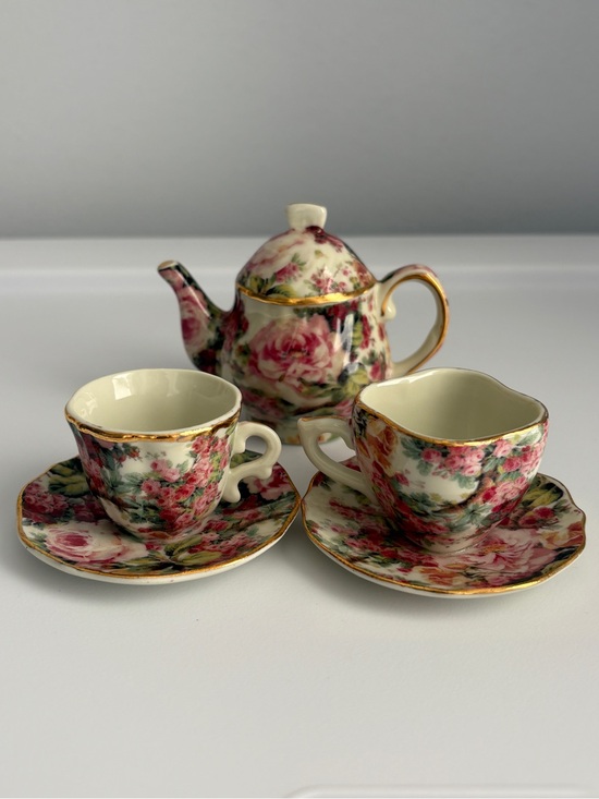 Other - Vintage Miniature Rose Porcelain Tea Set - 3pc